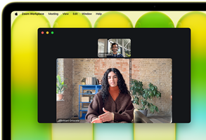 MacBook Neo, citrus color, video call onscreen, Center Stage feature keeps user centered in the frame