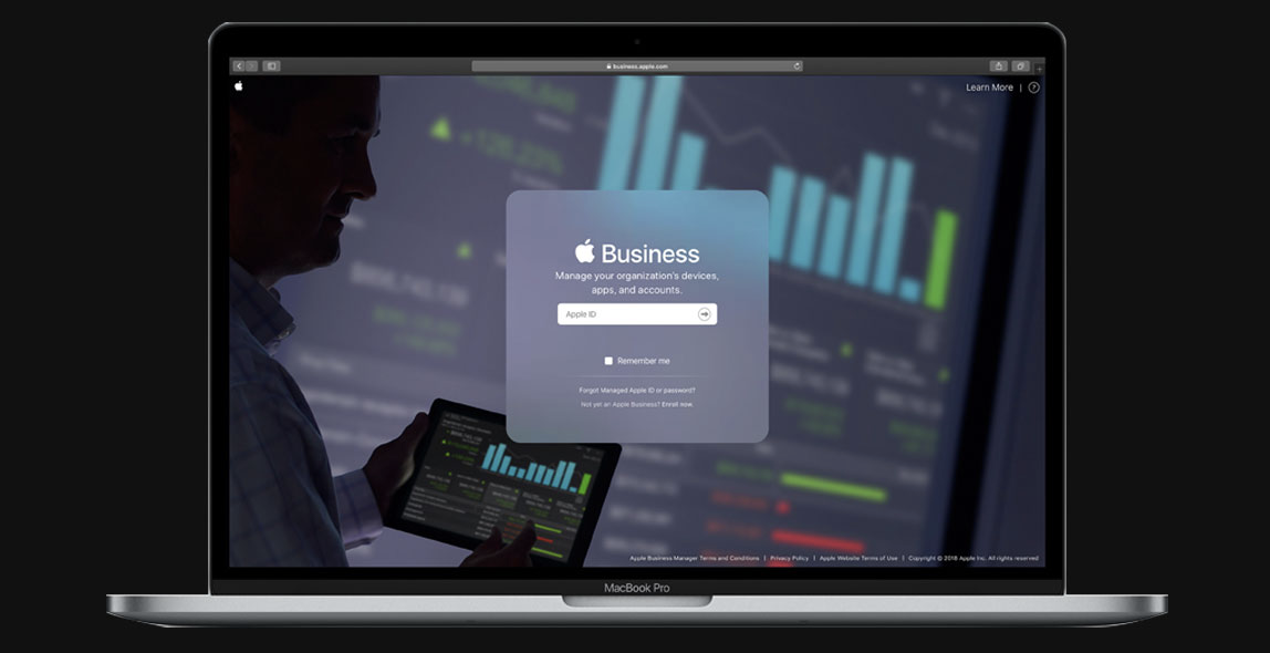 Laptop displaying a business login screen